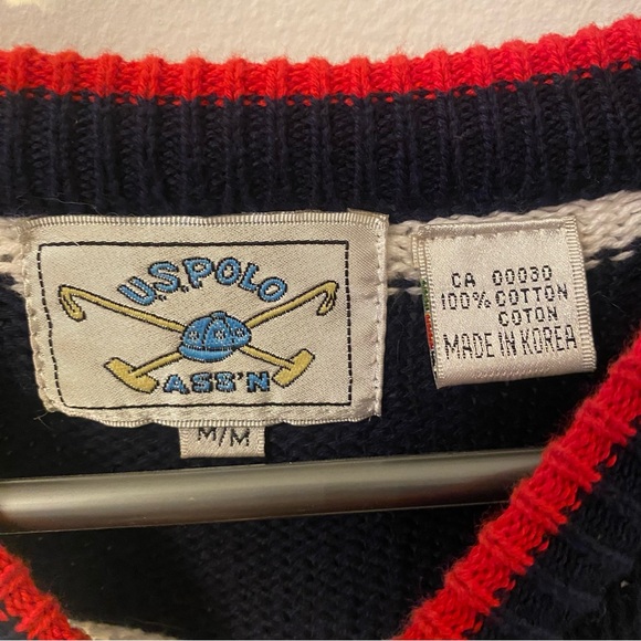 US POLO ASSN striped blue and white & red knit - Picture 2 of 4